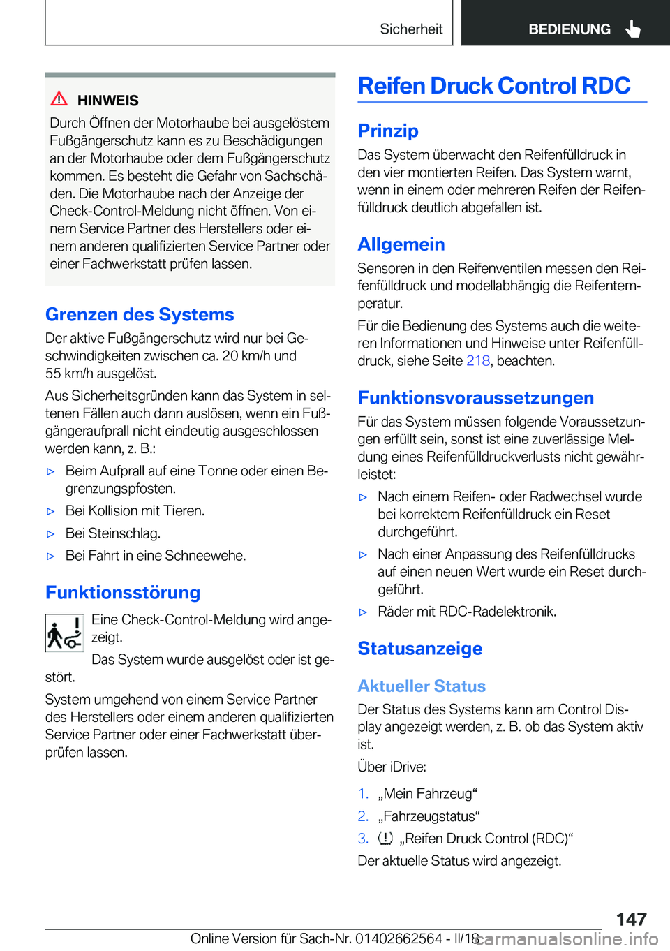 BMW M2 2018  Betriebsanleitungen (in German) �H�I�N�W�E�I�S
�D�u�r�c�h� �