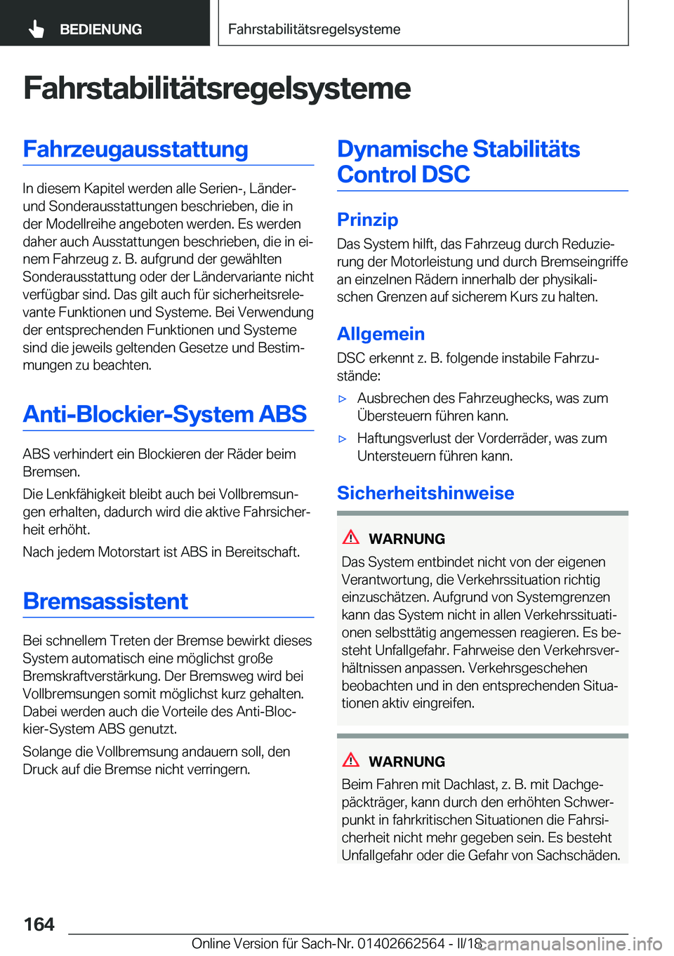 BMW M2 2018  Betriebsanleitungen (in German) �F�a�h�r�s�t�a�b�i�l�i�t�