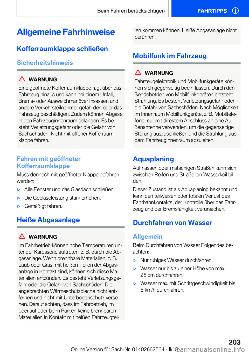 BMW M2 2018  Betriebsanleitungen (in German)  A l l g e m e i n e  F a h r h i n w e i s e
 K o f f e r r a u m k l a p p e  s c h l i e 