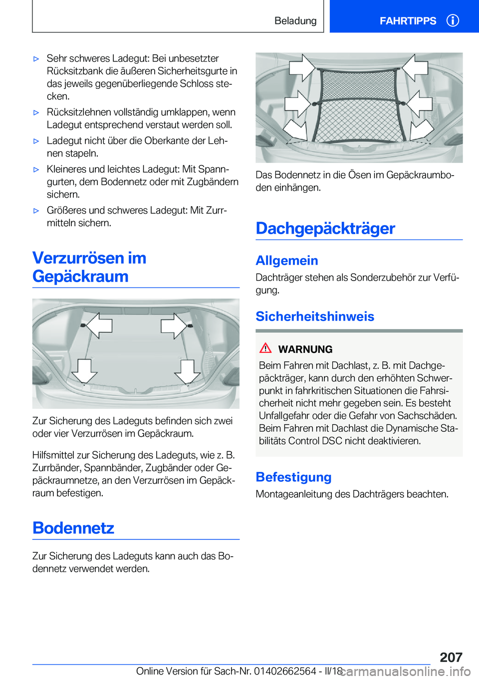 BMW M2 2018  Betriebsanleitungen (in German) 'x S e h r   s c h w e r e s   L a d e g u t :   B e i   u n b e s e t z t e r
 R 