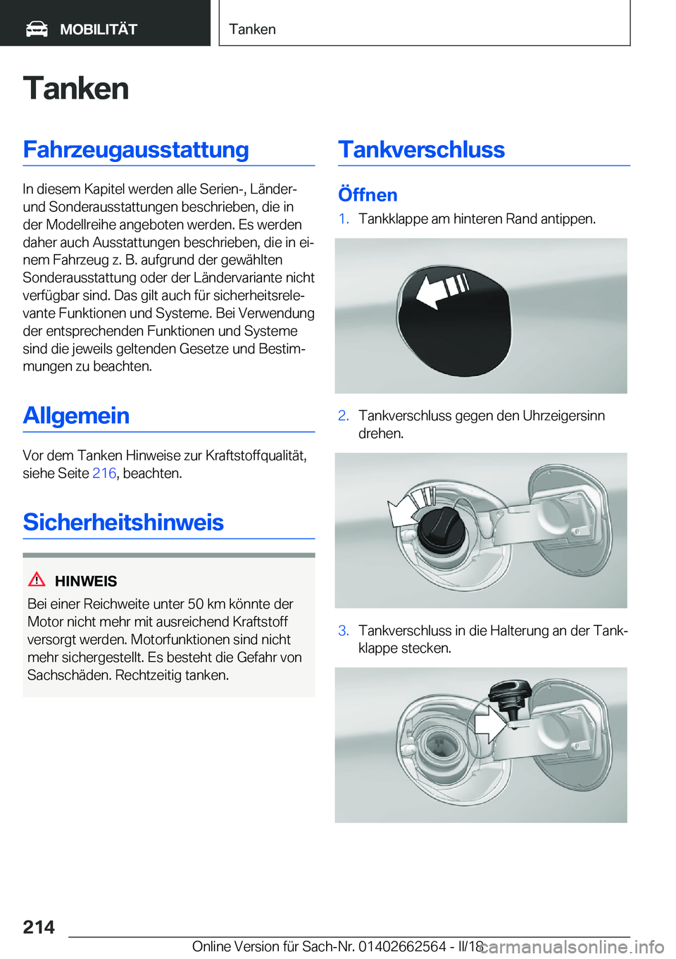 BMW M2 2018  Betriebsanleitungen (in German) �T�a�n�k�e�n�F�a�h�r�z�e�u�g�a�u�s�s�t�a�t�t�u�n�g
�I�n� �d�i�e�s�e�m� �K�a�p�i�t�e�l� �w�e�r�d�e�n� �a�l�l�e� �S�e�r�i�e�n�-�,� �L�