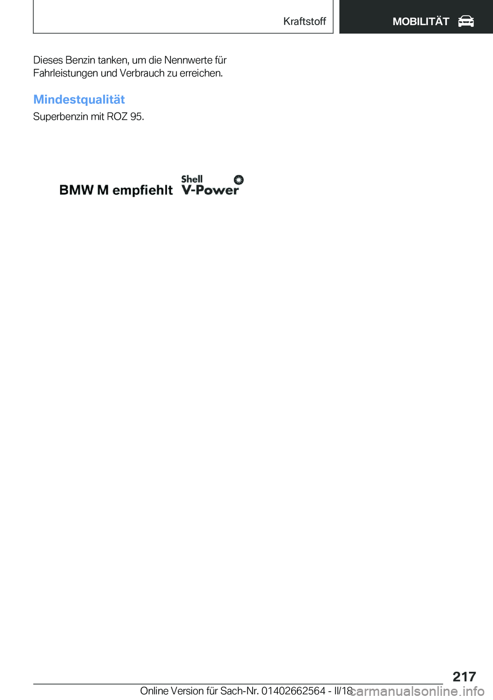 BMW M2 2018  Betriebsanleitungen (in German) �D�i�e�s�e�s� �B�e�n�z�i�n� �t�a�n�k�e�n�,� �u�m� �d�i�e� �N�e�n�n�w�e�r�t�e� �f�