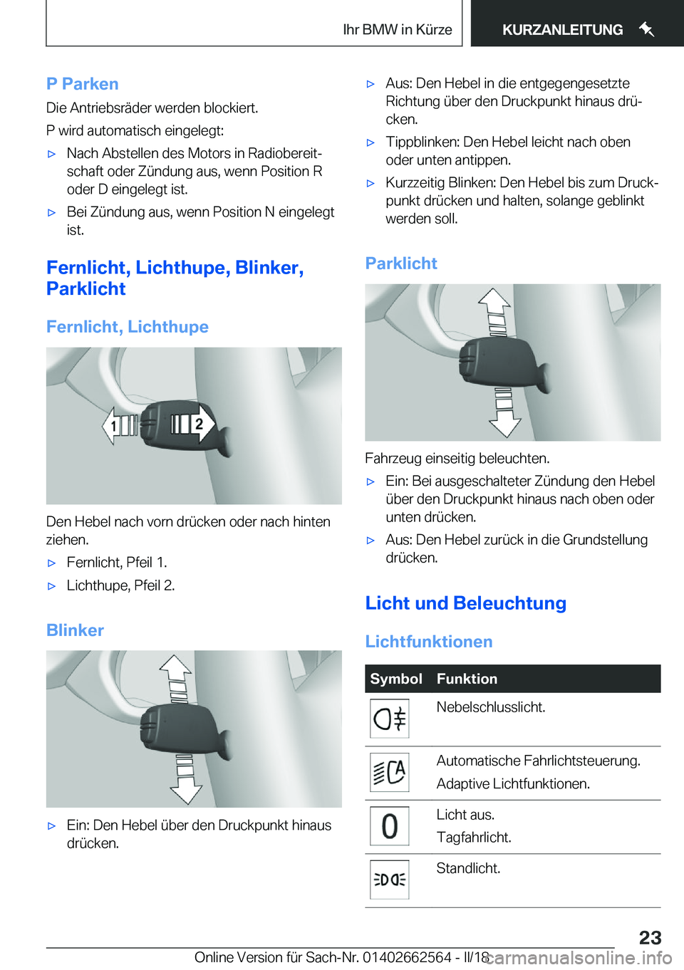 BMW M2 2018  Betriebsanleitungen (in German) �P��P�a�r�k�e�n�D�i�e� �A�n�t�r�i�e�b�s�r�