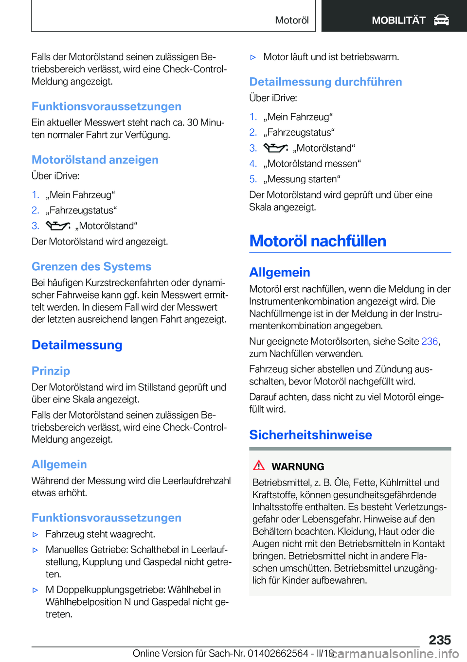 BMW M2 2018  Betriebsanleitungen (in German) �F�a�l�l�s� �d�e�r� �M�o�t�o�r�