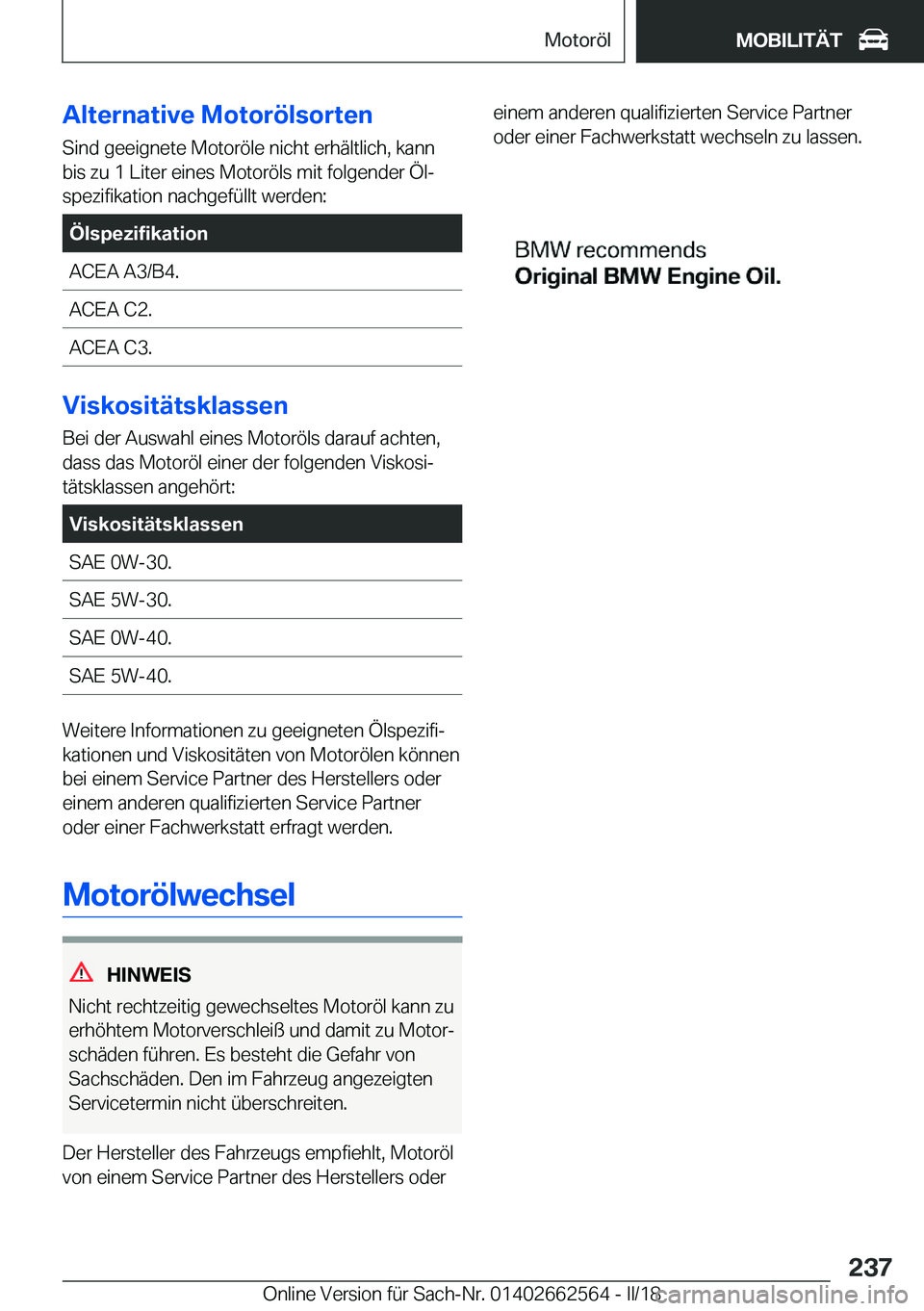 BMW M2 2018  Betriebsanleitungen (in German) �A�l�t�e�r�n�a�t�i�v�e��M�o�t�o�r�