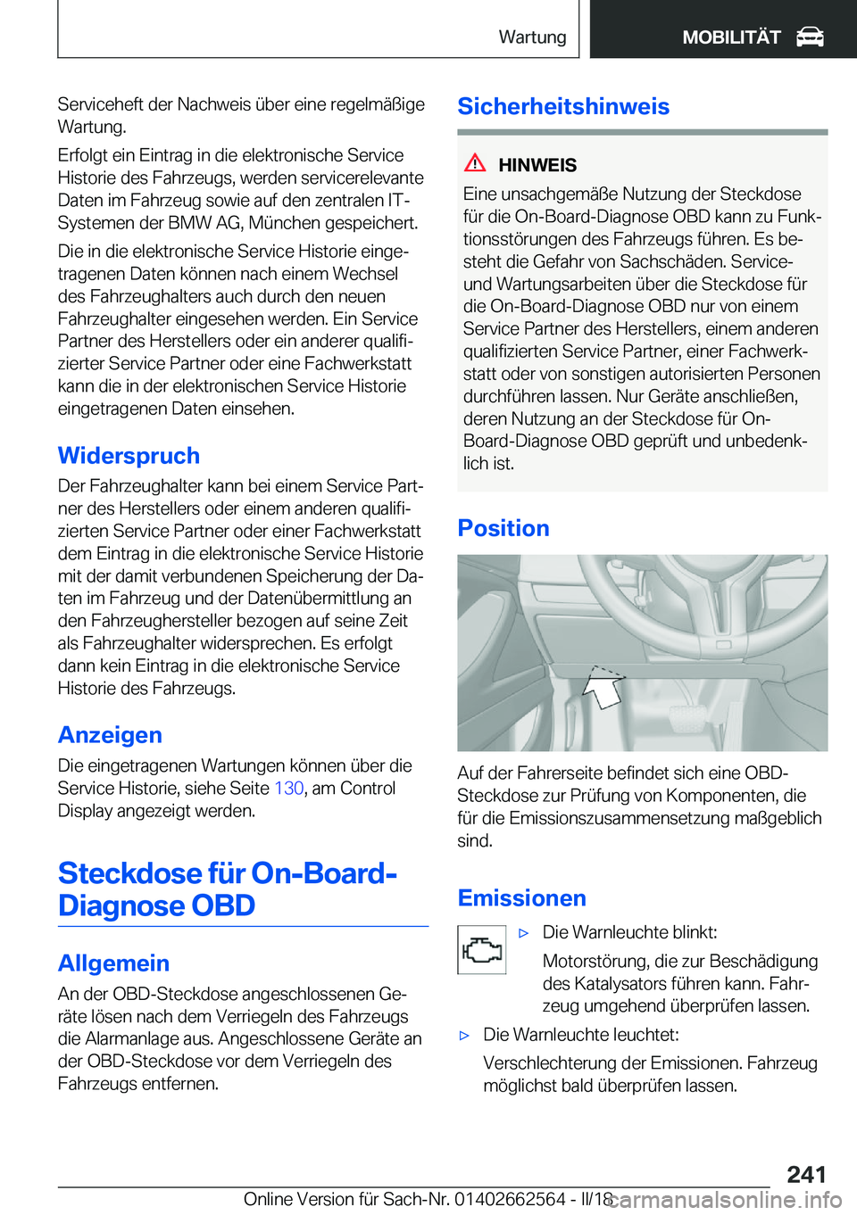 BMW M2 2018  Betriebsanleitungen (in German) �S�e�r�v�i�c�e�h�e�f�t� �d�e�r� �N�a�c�h�w�e�i�s� �