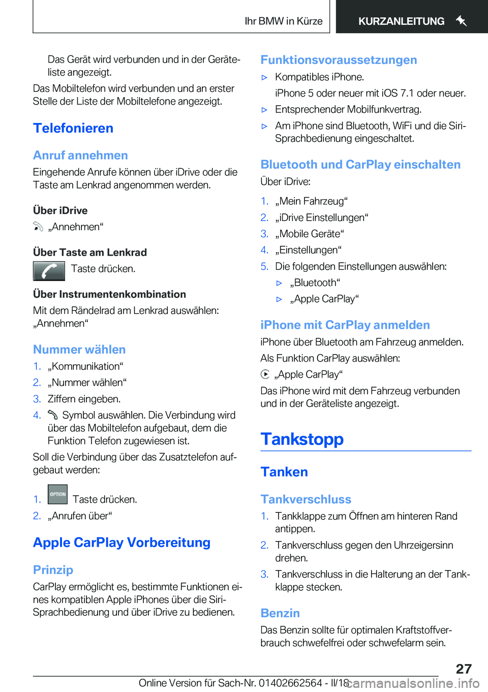 BMW M2 2018  Betriebsanleitungen (in German) �D�a�s� �G�e�r�