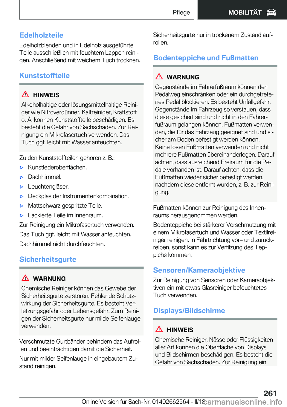 BMW M2 2018  Betriebsanleitungen (in German) �E�d�e�l�h�o�l�z�t�e�i�l�e
�E�d�e�l�h�o�l�z�b�l�e�n�d�e�n� �u�n�d� �i�n� �E�d�e�l�h�o�l�z� �a�u�s�g�e�f�