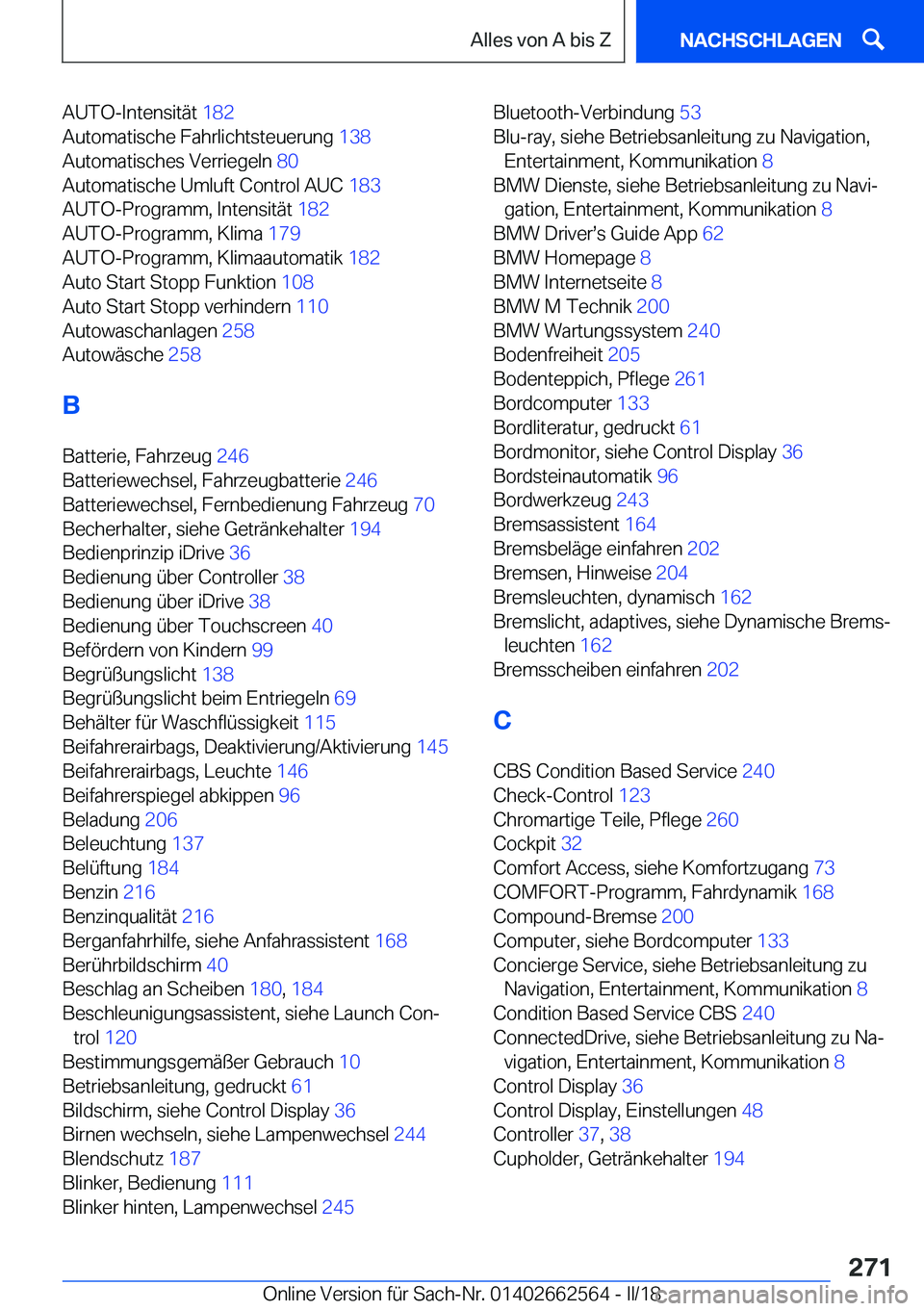 BMW M2 2018  Betriebsanleitungen (in German) �A�U�T�O�-�I�n�t�e�n�s�i�t�