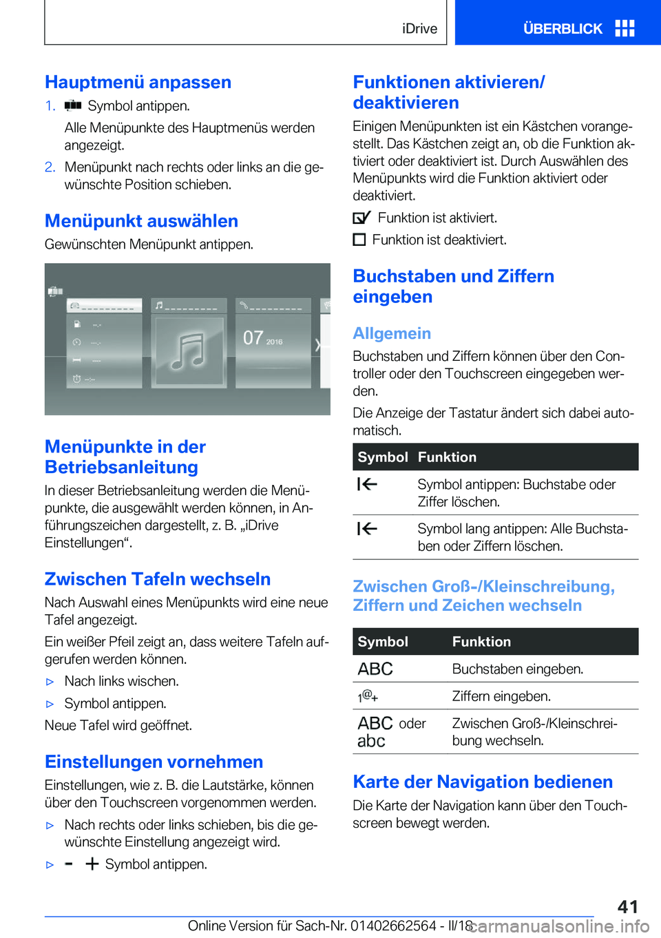 BMW M2 2018  Betriebsanleitungen (in German) �H�a�u�p�t�m�e�n�