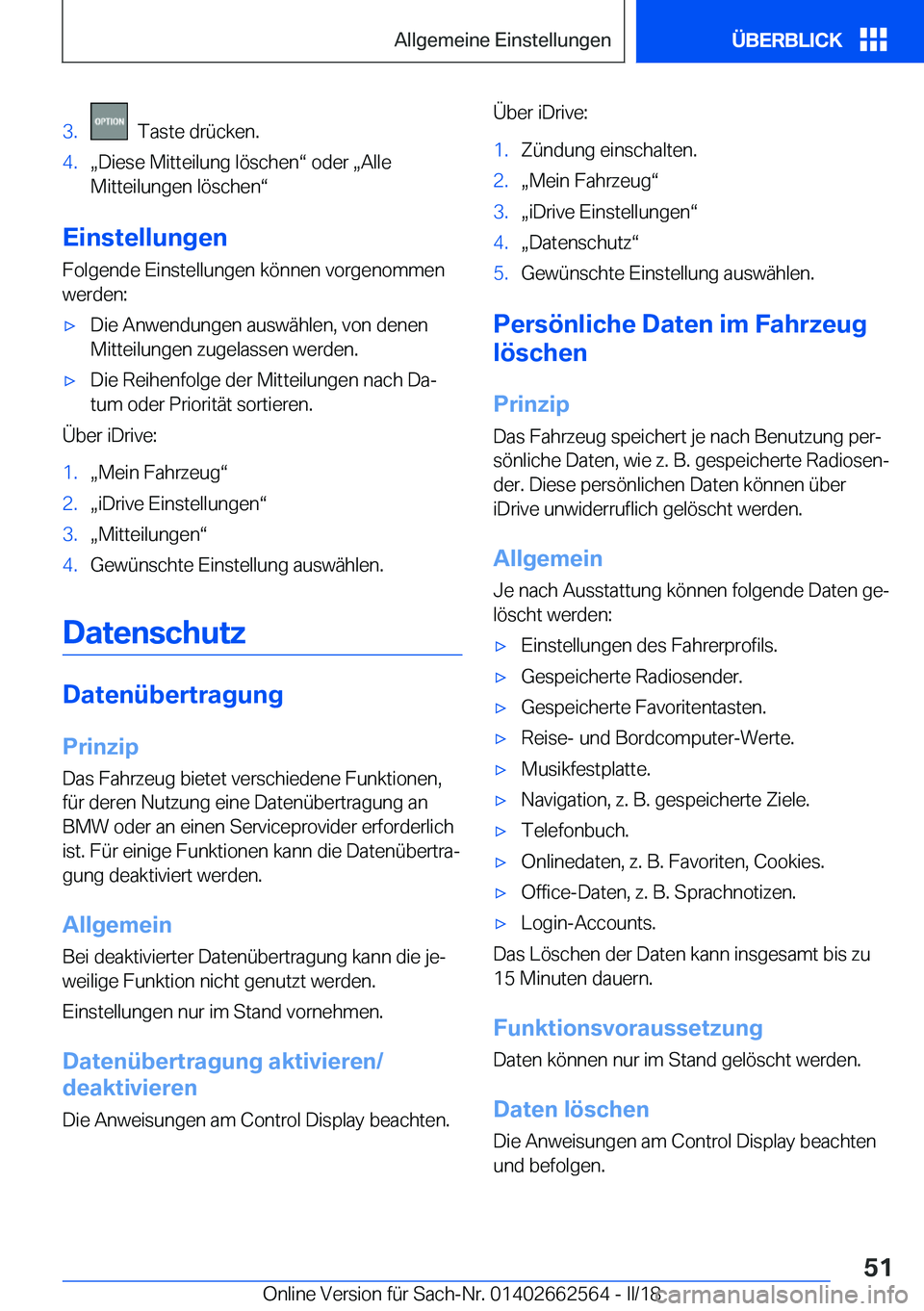 BMW M2 2018  Betriebsanleitungen (in German) �3�.� � �T�a�s�t�e� �d�r�