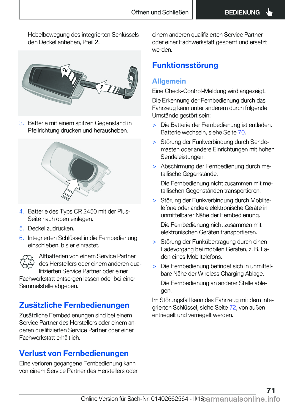 BMW M2 2018  Betriebsanleitungen (in German) �H�e�b�e�l�b�e�w�e�g�u�n�g� �d�e�s� �i�n�t�e�g�r�i�e�r�t�e�n� �S�c�h�l�