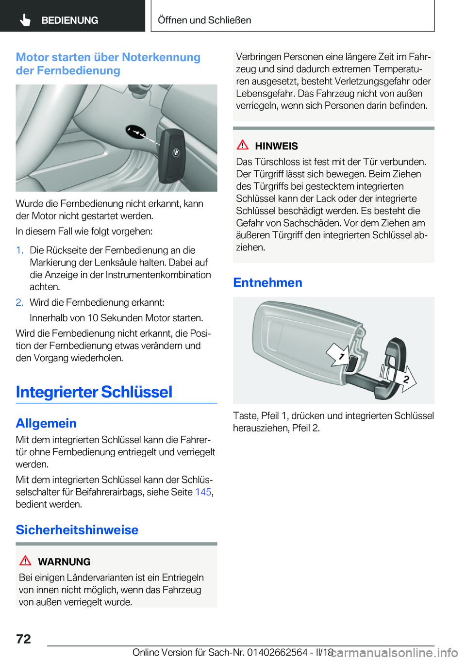 BMW M2 2018  Betriebsanleitungen (in German) �M�o�t�o�r��s�t�a�r�t�e�n��