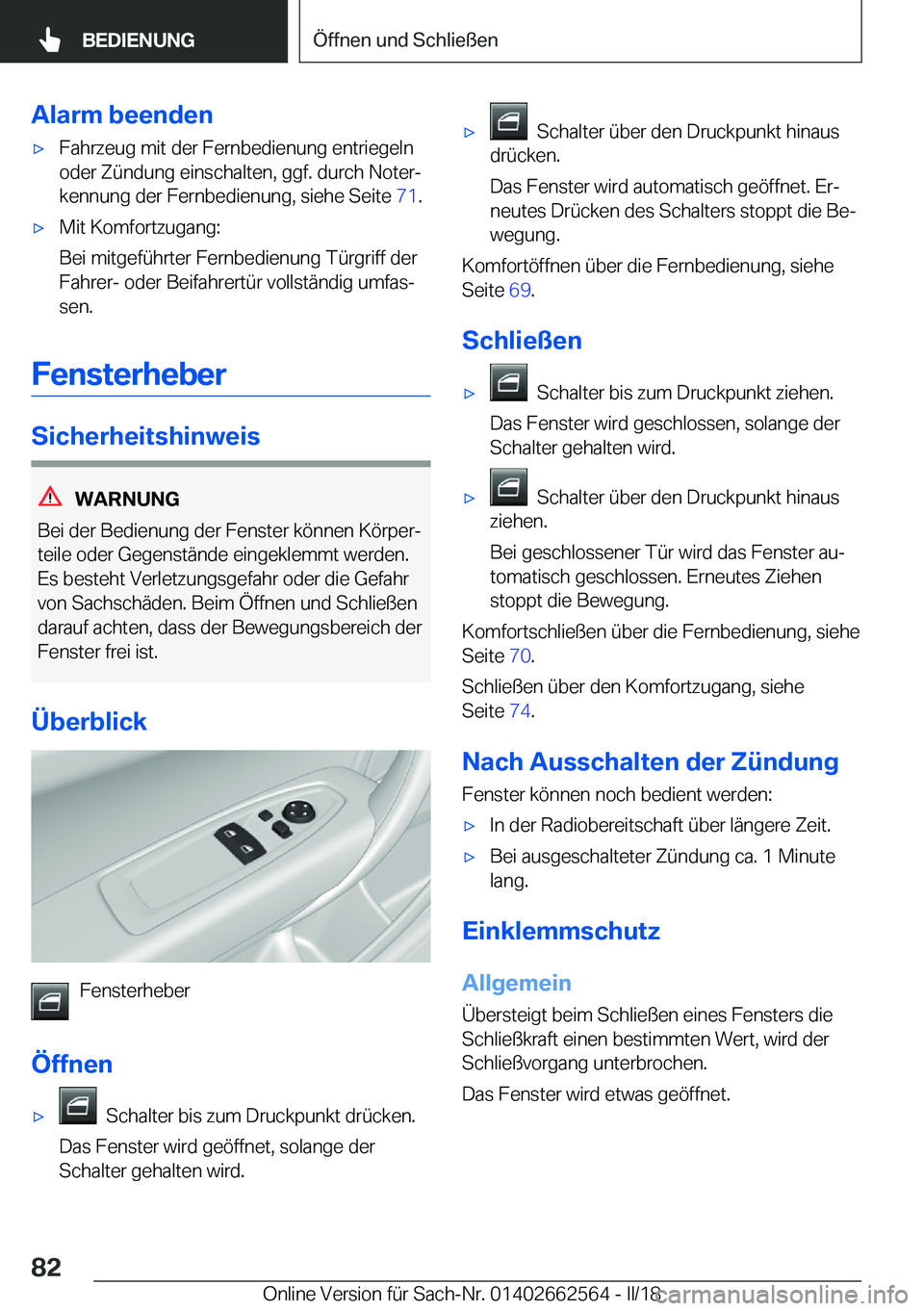 BMW M2 2018  Betriebsanleitungen (in German) �A�l�a�r�m��b�e�e�n�d�e�n'x�F�a�h�r�z�e�u�g� �m�i�t� �d�e�r� �F�e�r�n�b�e�d�i�e�n�u�n�g� �e�n�t�r�i�e�g�e�l�n
�o�d�e�r� �Z�