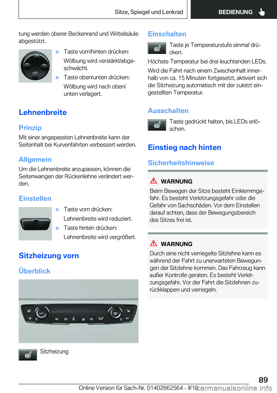 BMW M2 2018  Betriebsanleitungen (in German) �t�u�n�g� �w�e�r�d�e�n� �o�b�e�r�e�r� �B�e�c�k�e�n�r�a�n�d� �u�n�d� �W�i�r�b�e�l�s�