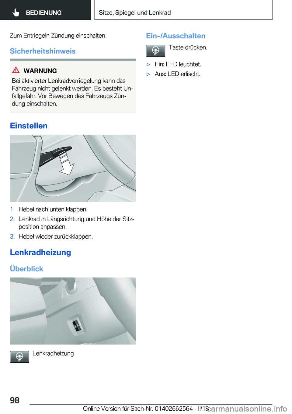 BMW M2 2018  Betriebsanleitungen (in German) �Z�u�m� �E�n�t�r�i�e�g�e�l�n� �Z�