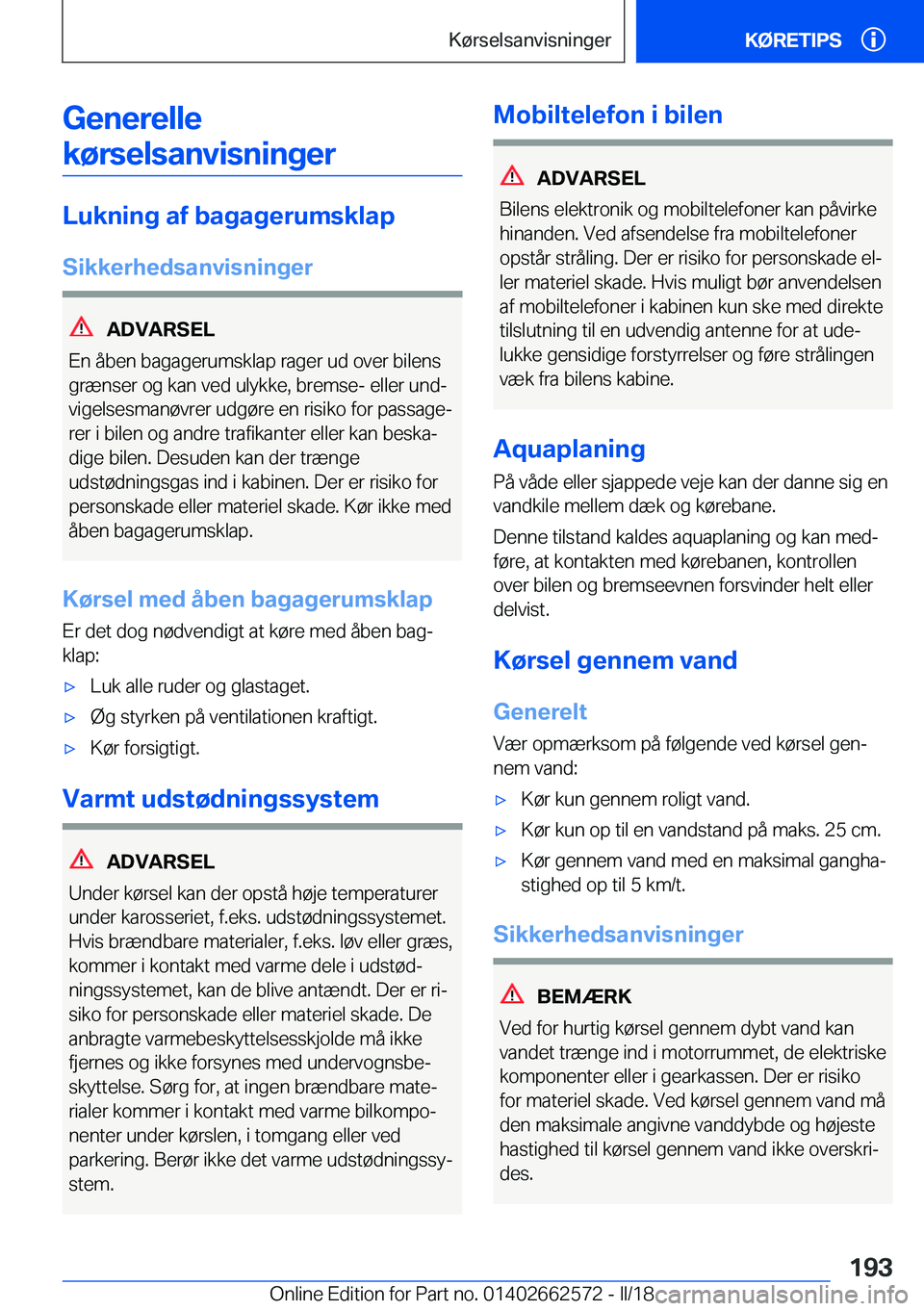 BMW M2 2018  InstruktionsbØger (in Danish) �G�e�n�e�r�e�l�l�e�k�