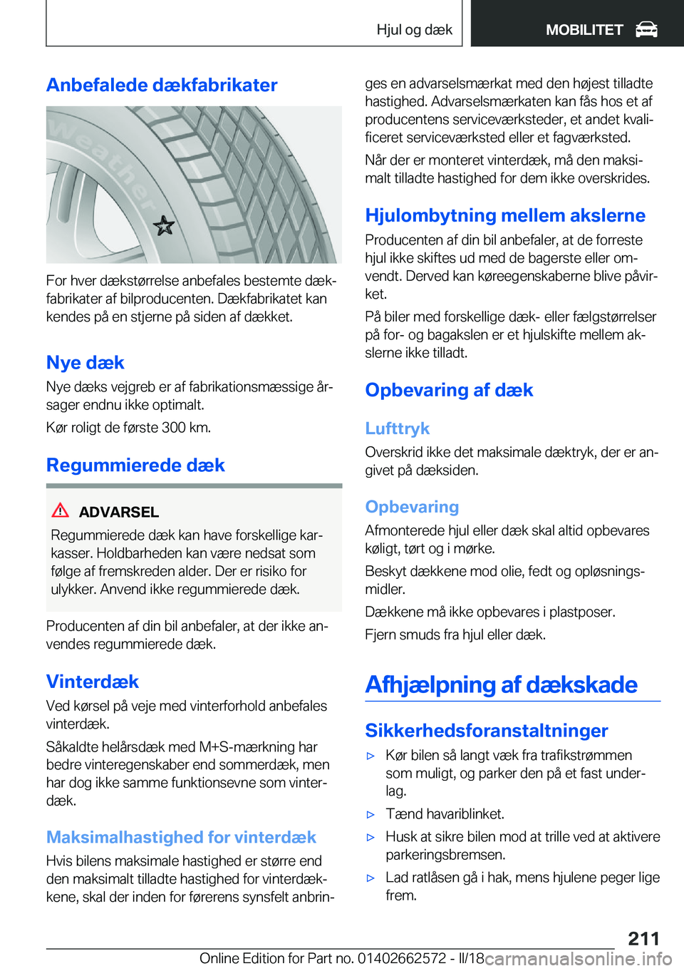 BMW M2 2018  InstruktionsbØger (in Danish) �A�n�b�e�f�a�l�e�d�e��d�æ�k�f�a�b�r�i�k�a�t�e�r
�F�o�r� �h�v�e�r� �d�æ�k�s�t�