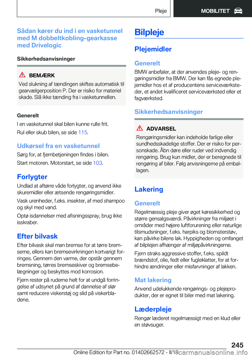 BMW M2 2018  InstruktionsbØger (in Danish) �S�å�d�a�n��k�