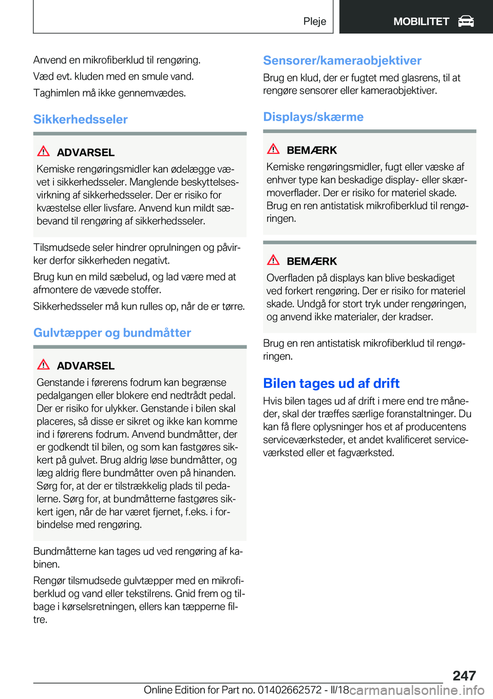 BMW M2 2018  InstruktionsbØger (in Danish) �A�n�v�e�n�d� �e�n� �m�i�k�r�o�f�i�b�e�r�k�l�u�d� �t�i�l� �r�e�n�g�