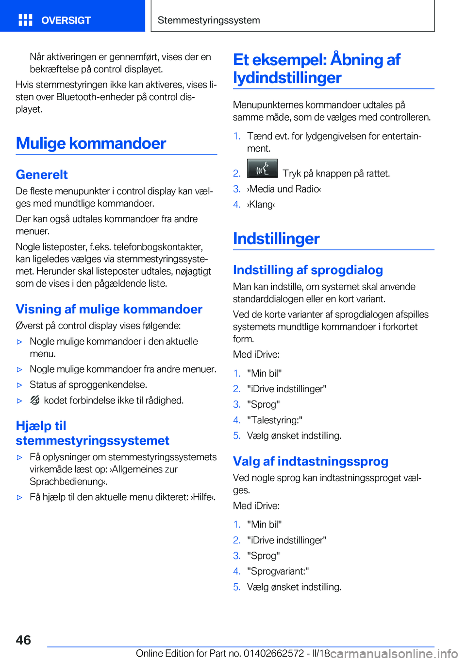 BMW M2 2018  InstruktionsbØger (in Danish) �N�å�r� �a�k�t�i�v�e�r�i�n�g�e�n� �e�r� �g�e�n�n�e�m�f�