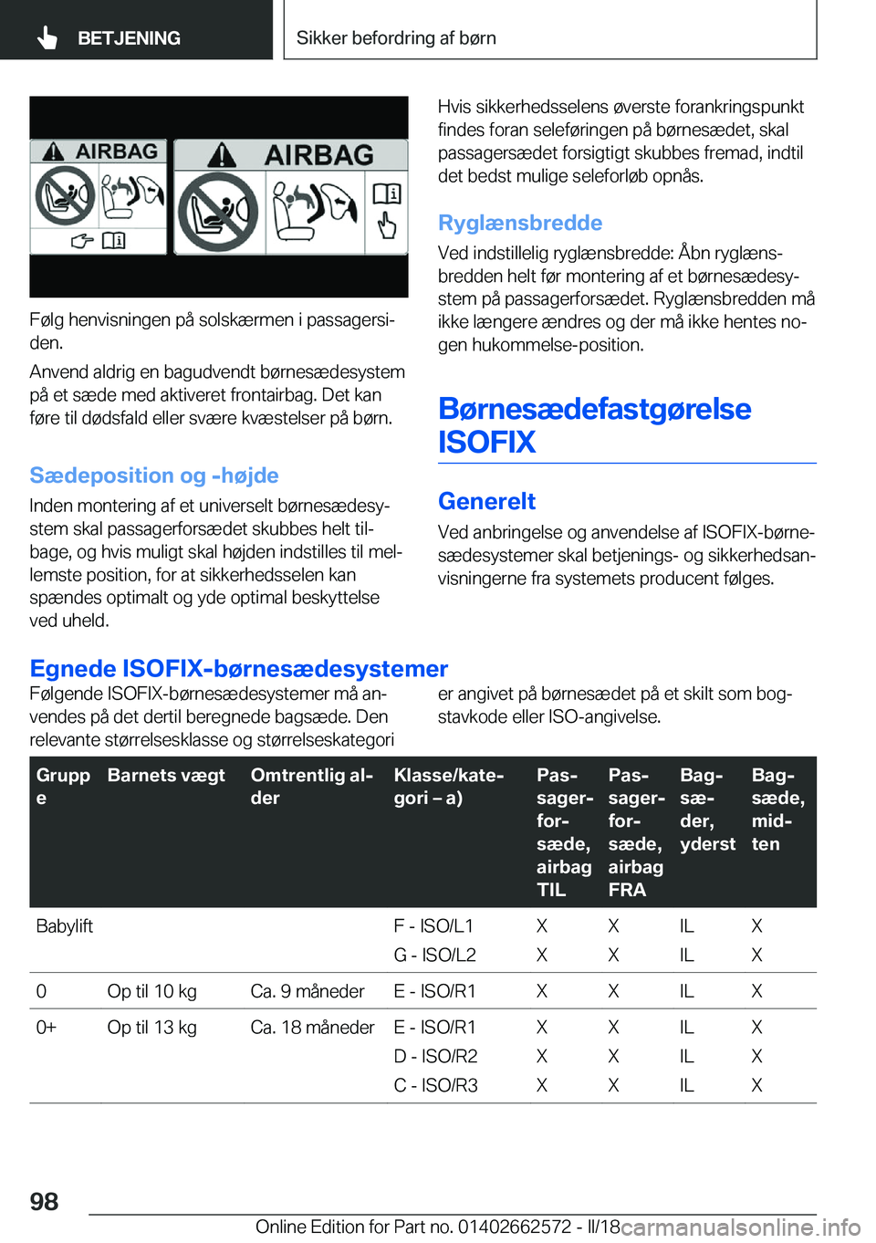 BMW M2 2018  InstruktionsbØger (in Danish) �F�