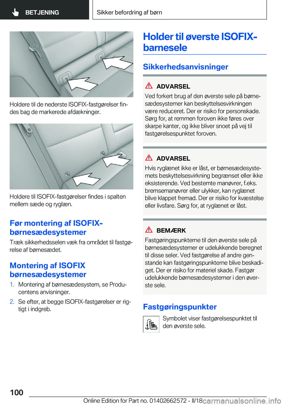 BMW M2 2018  InstruktionsbØger (in Danish) �H�o�l�d�e�r�e� �t�i�l� �d�e� �n�e�d�e�r�s�t�e� �I�S�O�F�I�X�-�f�a�s�t�g�