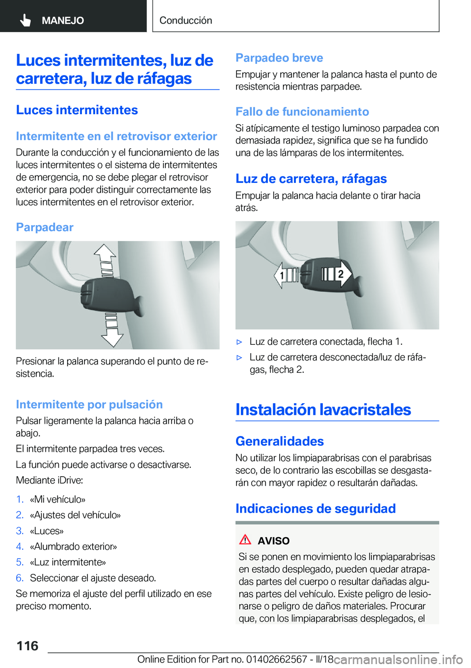 BMW M2 2018  Manuales de Empleo (in Spanish) �L�u�c�e�s��i�n�t�e�r�m�i�t�e�n�t�e�s�,��l�u�z��d�e�c�a�r�r�e�t�e�r�a�,��l�u�z��d�e��r�