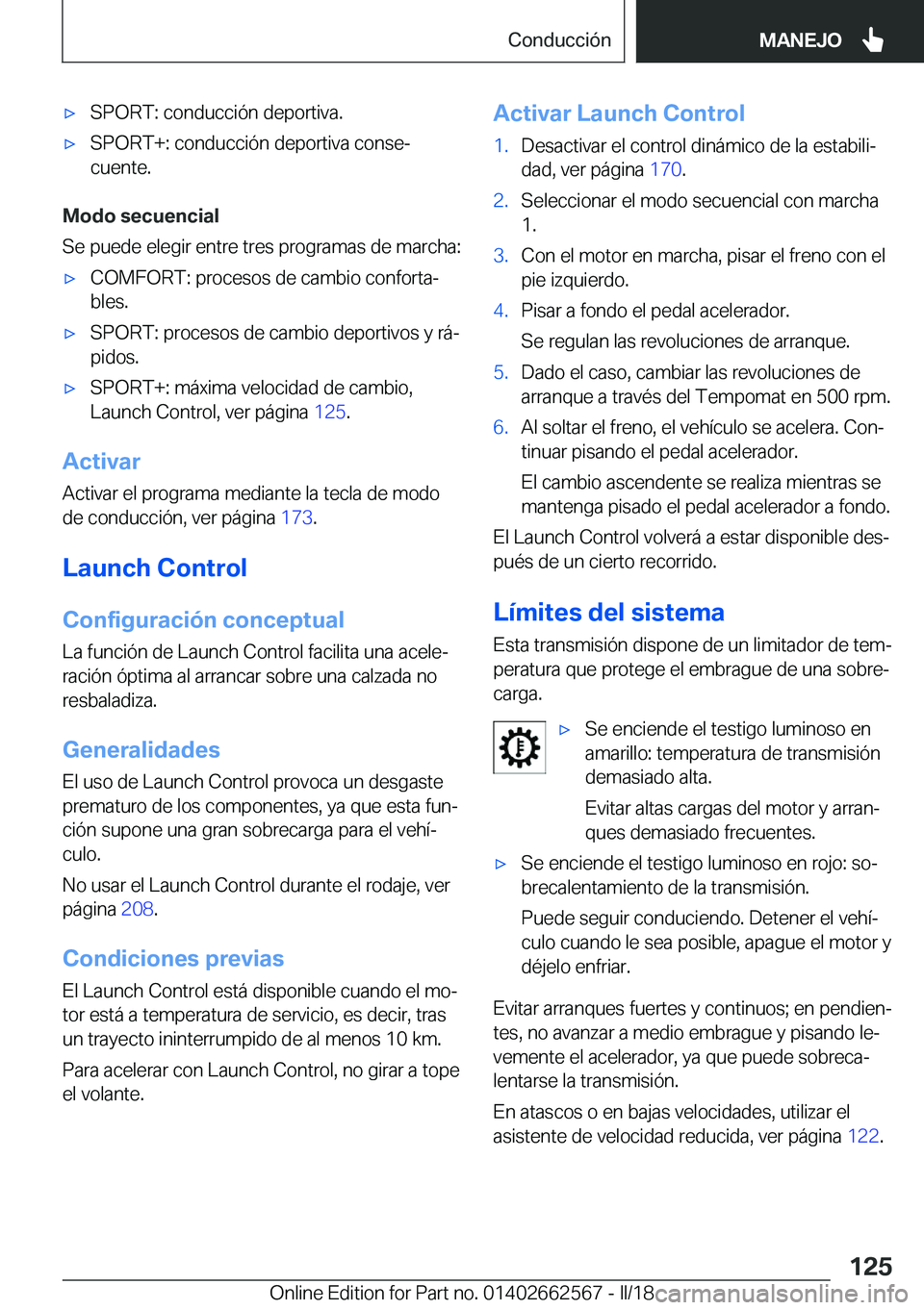 BMW M2 2018  Manuales de Empleo (in Spanish) x�S�P�O�R�T�:� �c�o�n�d�u�c�c�i�