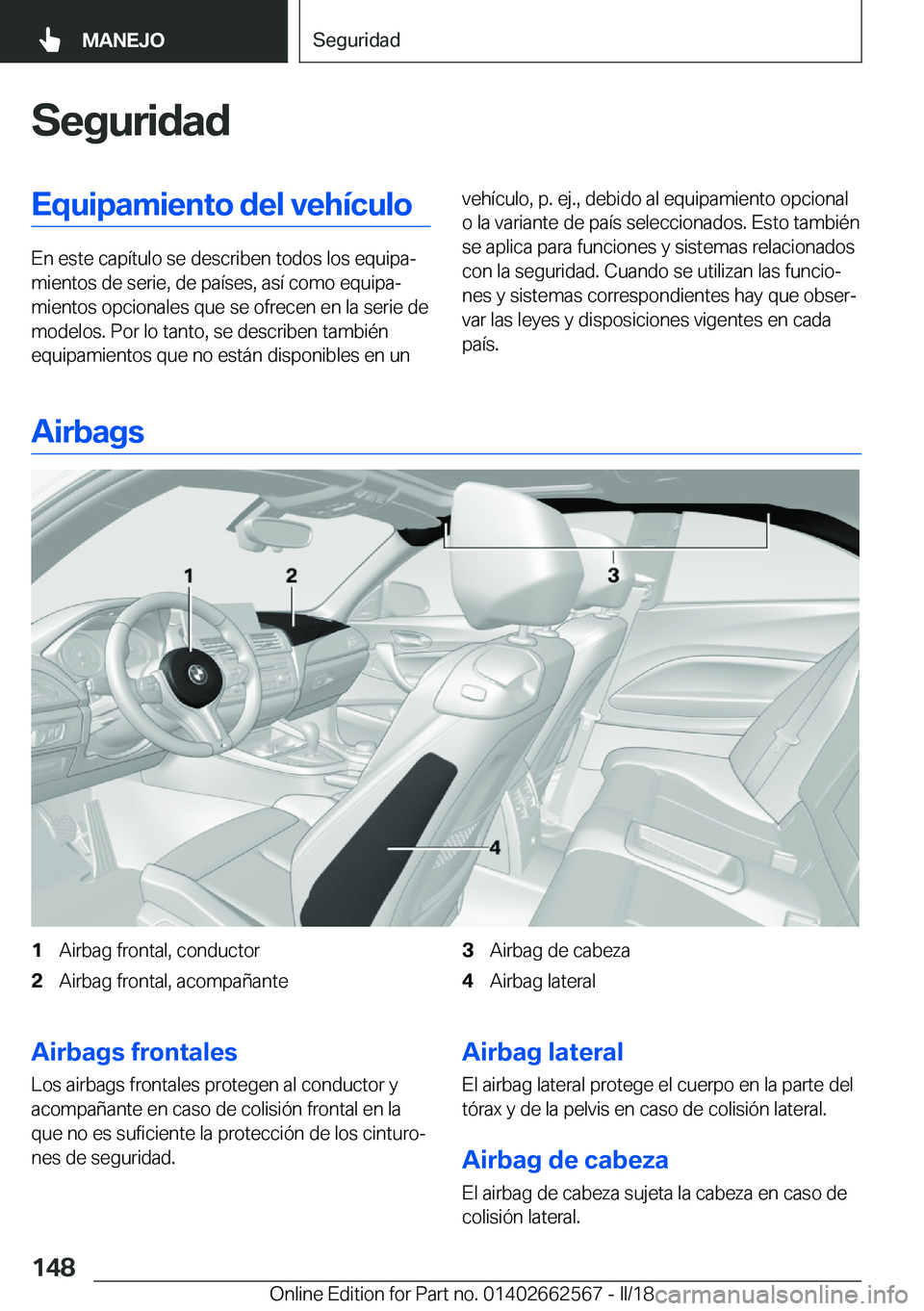 BMW M2 2018  Manuales de Empleo (in Spanish) �S�e�g�u�r�i�d�a�d�E�q�u�i�p�a�m�i�e�n�t�o��d�e�l��v�e�h�