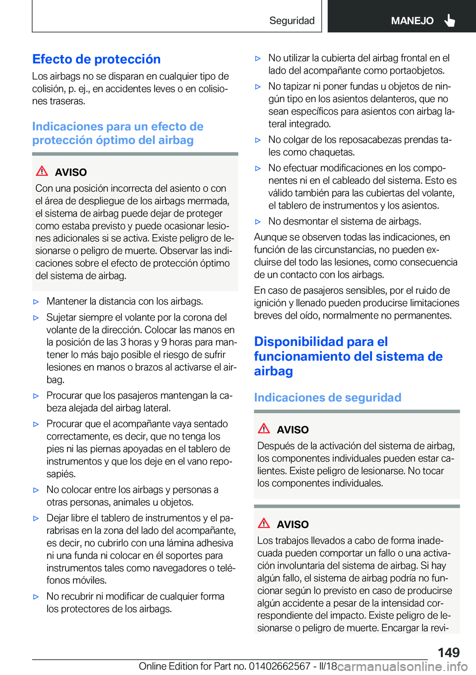 BMW M2 2018  Manuales de Empleo (in Spanish) �E�f�e�c�t�o��d�e��p�r�o�t�e�c�c�i�