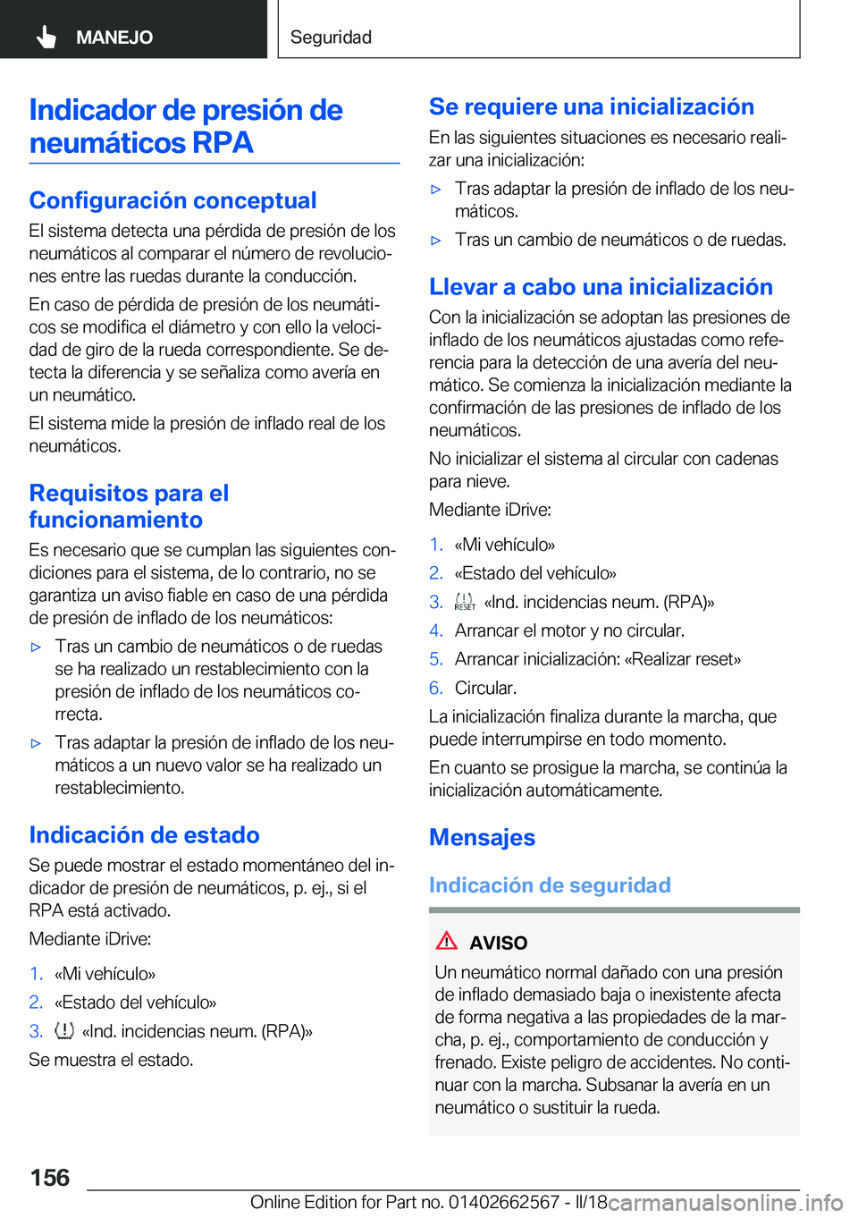 BMW M2 2018  Manuales de Empleo (in Spanish) �I�n�d�i�c�a�d�o�r��d�e��p�r�e�s�i�