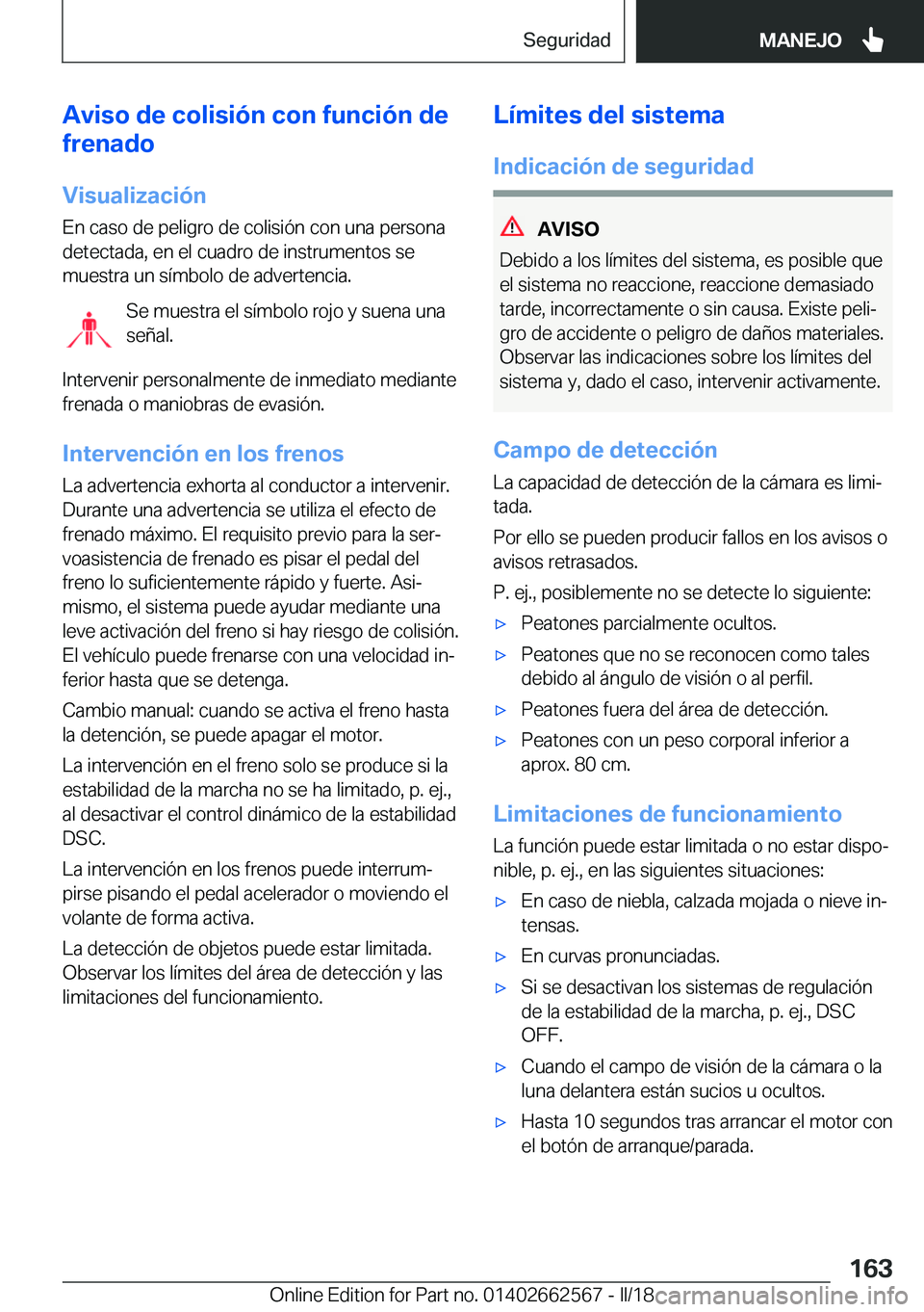 BMW M2 2018  Manuales de Empleo (in Spanish) �A�v�i�s�o��d�e��c�o�l�i�s�i�