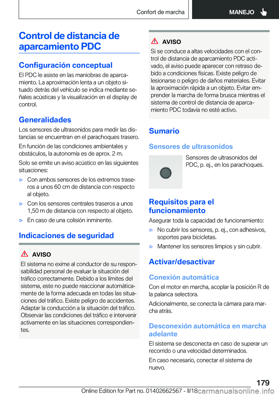 BMW M2 2018  Manuales de Empleo (in Spanish) �C�o�n�t�r�o�l��d�e��d�i�s�t�a�n�c�i�a��d�e�a�p�a�r�c�a�m�i�e�n�t�o��P�D�C
�C�o�n�f�i�g�u�r�a�c�i�