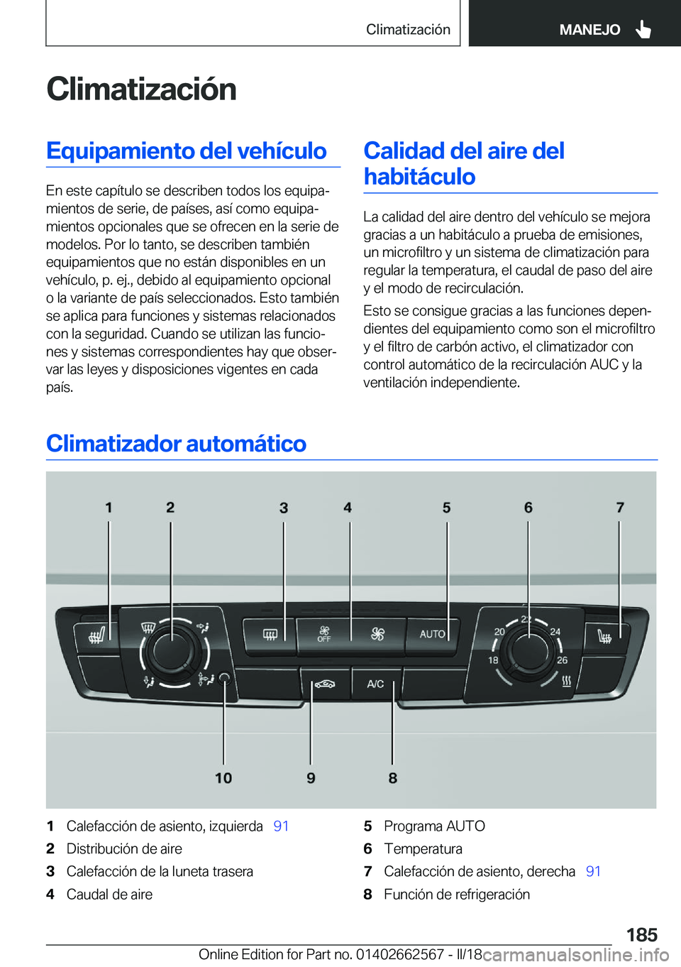 BMW M2 2018  Manuales de Empleo (in Spanish) �C�l�i�m�a�t�i�z�a�c�i�