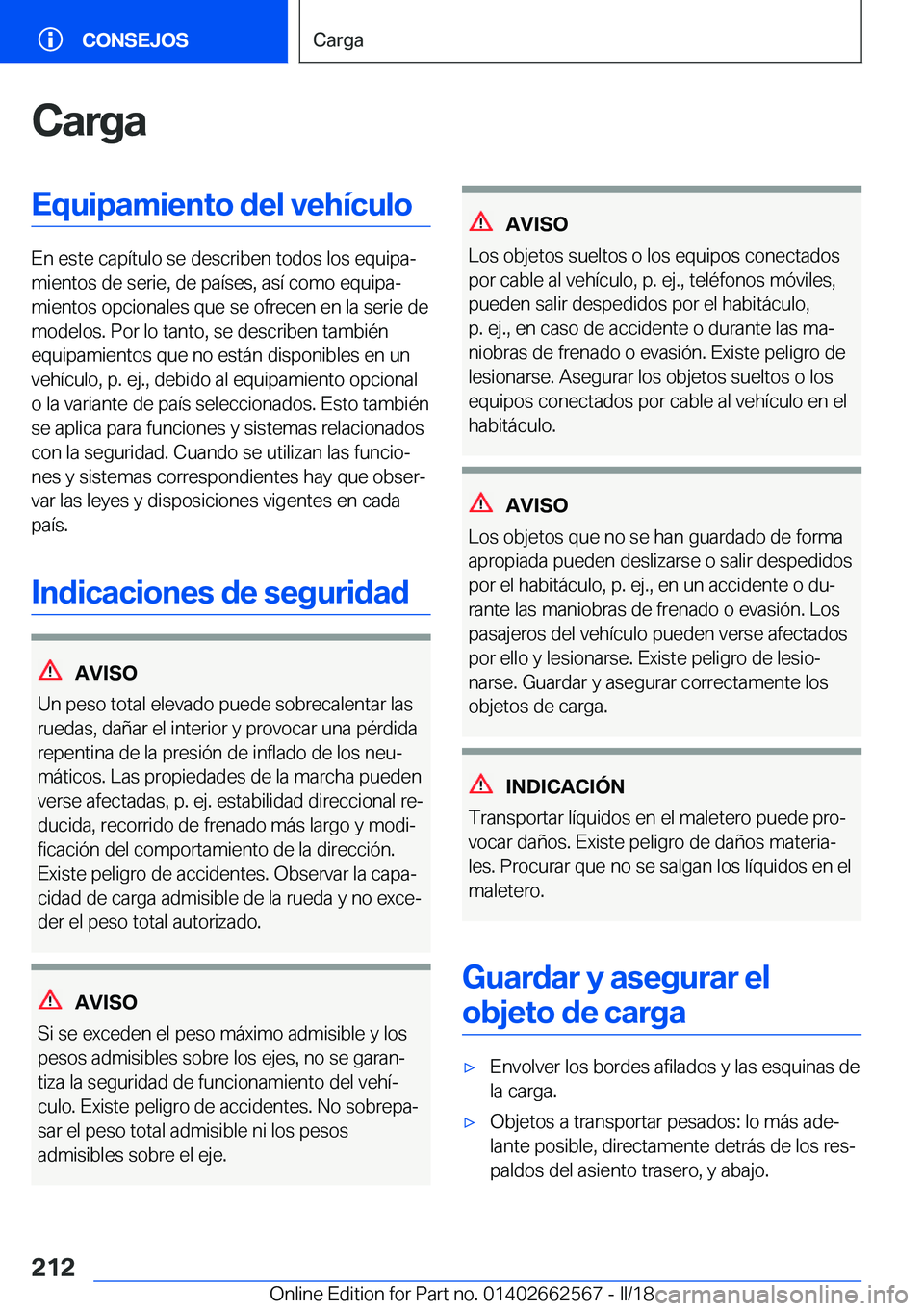 BMW M2 2018  Manuales de Empleo (in Spanish) �C�a�r�g�a�E�q�u�i�p�a�m�i�e�n�t�o��d�e�l��v�e�h�