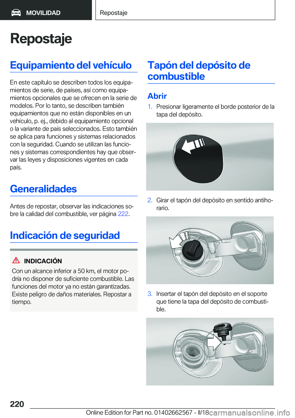 BMW M2 2018  Manuales de Empleo (in Spanish) �R�e�p�o�s�t�a�j�e�E�q�u�i�p�a�m�i�e�n�t�o��d�e�l��v�e�h�