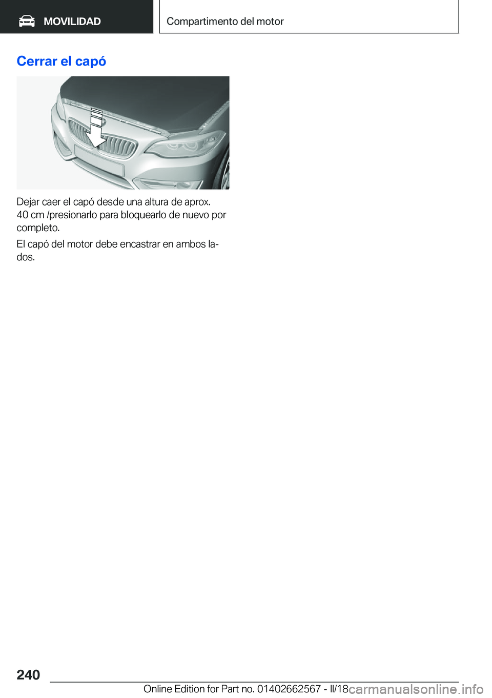 BMW M2 2018  Manuales de Empleo (in Spanish) �C�e�r�r�a�r��e�l��c�a�p�