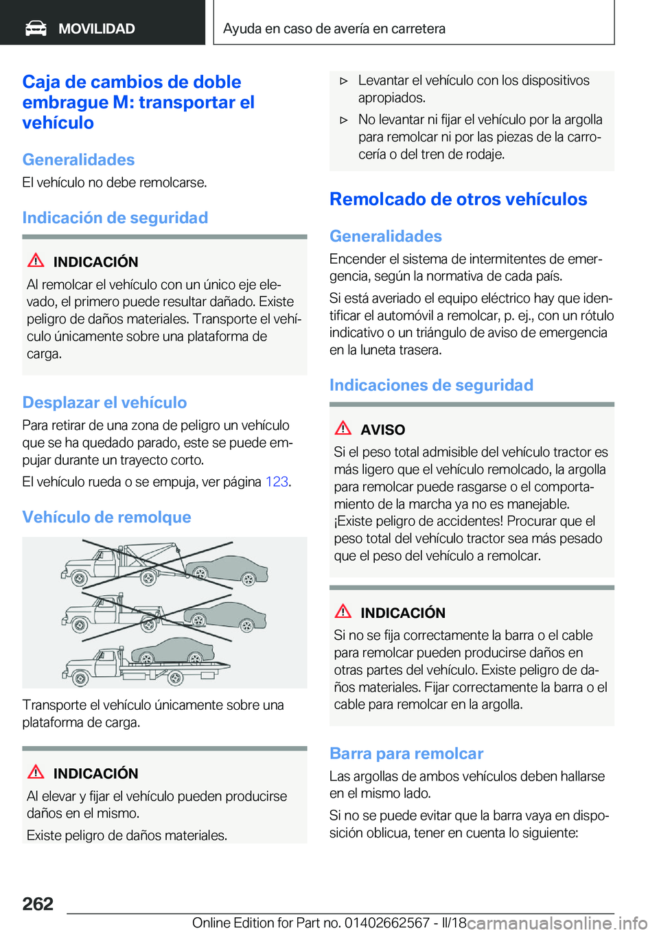 BMW M2 2018  Manuales de Empleo (in Spanish) �C�a�j�a��d�e��c�a�m�b�i�o�s��d�e��d�o�b�l�e
�e�m�b�r�a�g�u�e��M�:��t�r�a�n�s�p�o�r�t�a�r��e�l
�v�e�h�