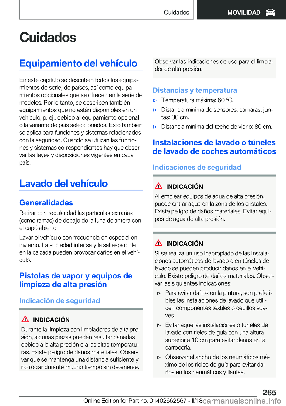 BMW M2 2018  Manuales de Empleo (in Spanish) �C�u�i�d�a�d�o�s�E�q�u�i�p�a�m�i�e�n�t�o��d�e�l��v�e�h�