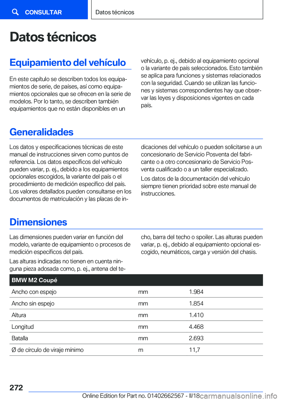 BMW M2 2018  Manuales de Empleo (in Spanish) �D�a�t�o�s��t�