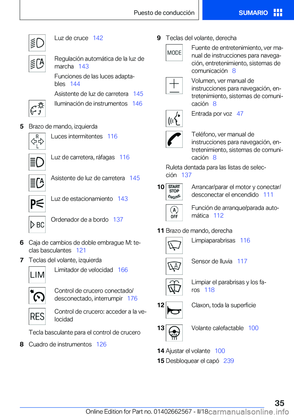 BMW M2 2018  Manuales de Empleo (in Spanish) �L�u�z� �d�e� �c�r�u�c�e\_�1�4�2�R�e�g�u�l�a�c�i�
