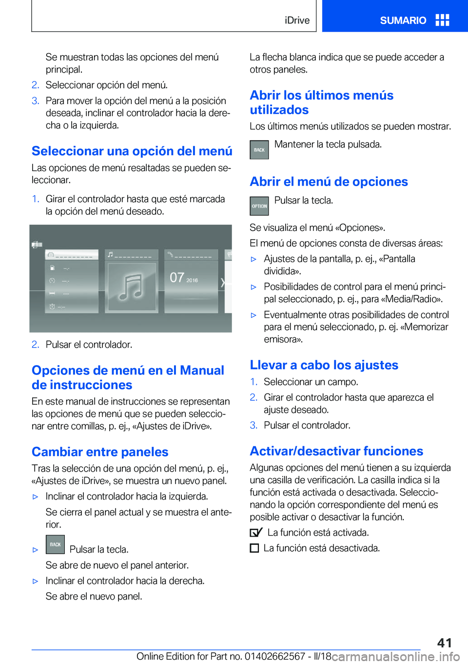 BMW M2 2018  Manuales de Empleo (in Spanish) �S�e� �m�u�e�s�t�r�a�n� �t�o�d�a�s� �l�a�s� �o�p�c�i�o�n�e�s� �d�e�l� �m�e�n�