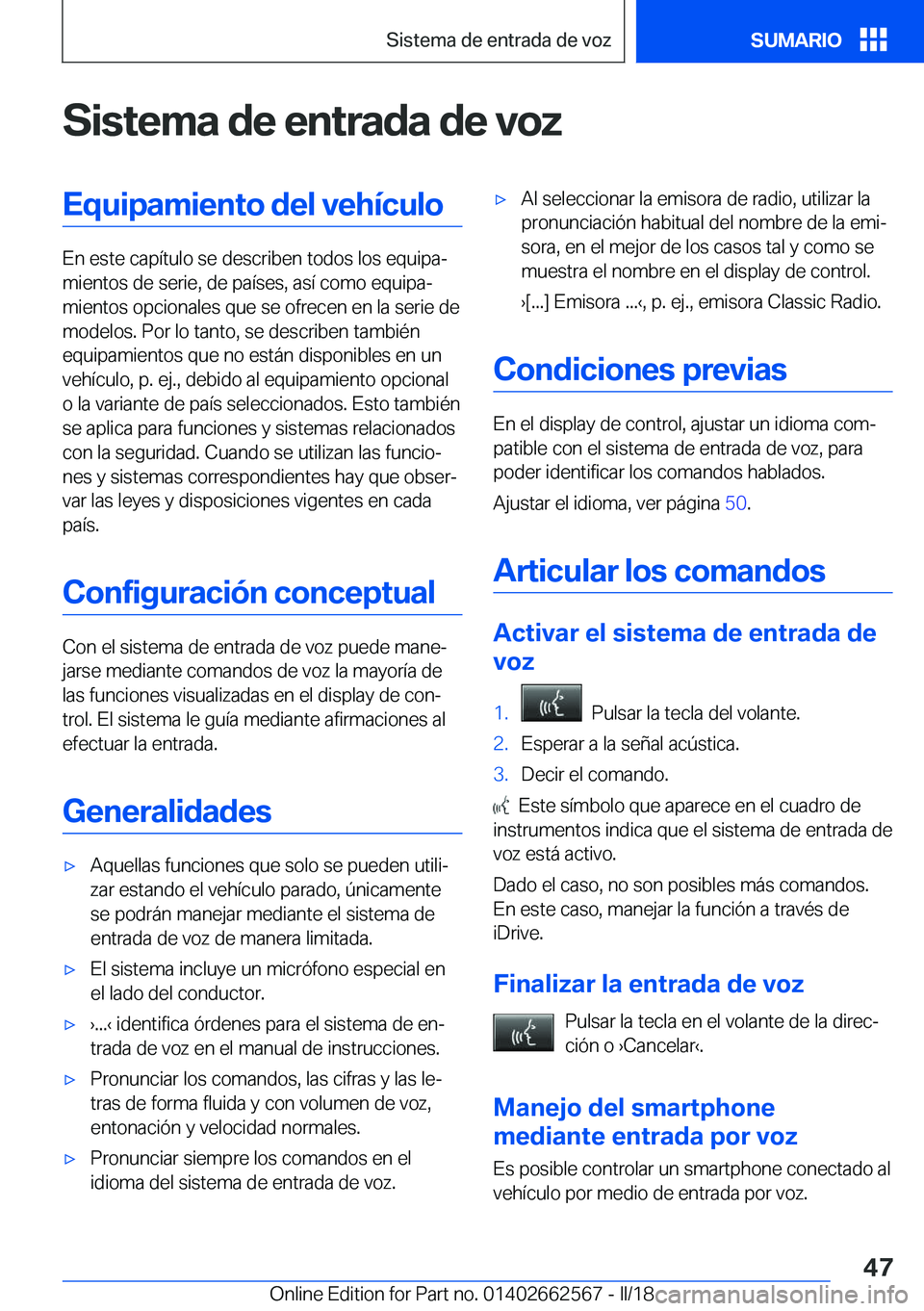 BMW M2 2018  Manuales de Empleo (in Spanish) �S�i�s�t�e�m�a��d�e��e�n�t�r�a�d�a��d�e��v�o�z�E�q�u�i�p�a�m�i�e�n�t�o��d�e�l��v�e�h�