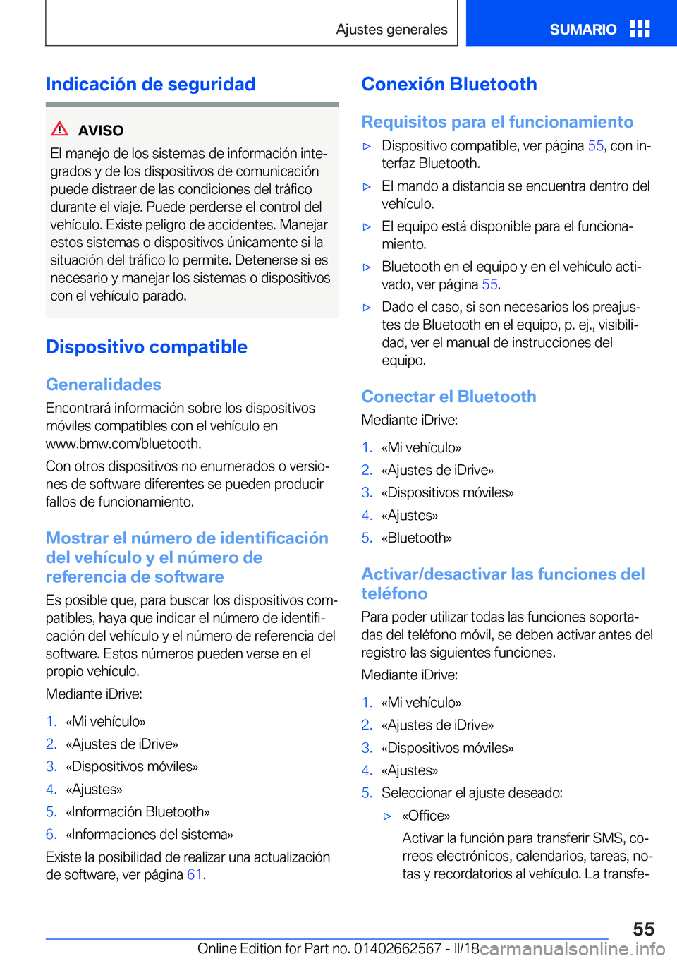 BMW M2 2018  Manuales de Empleo (in Spanish) �I�n�d�i�c�a�c�i�