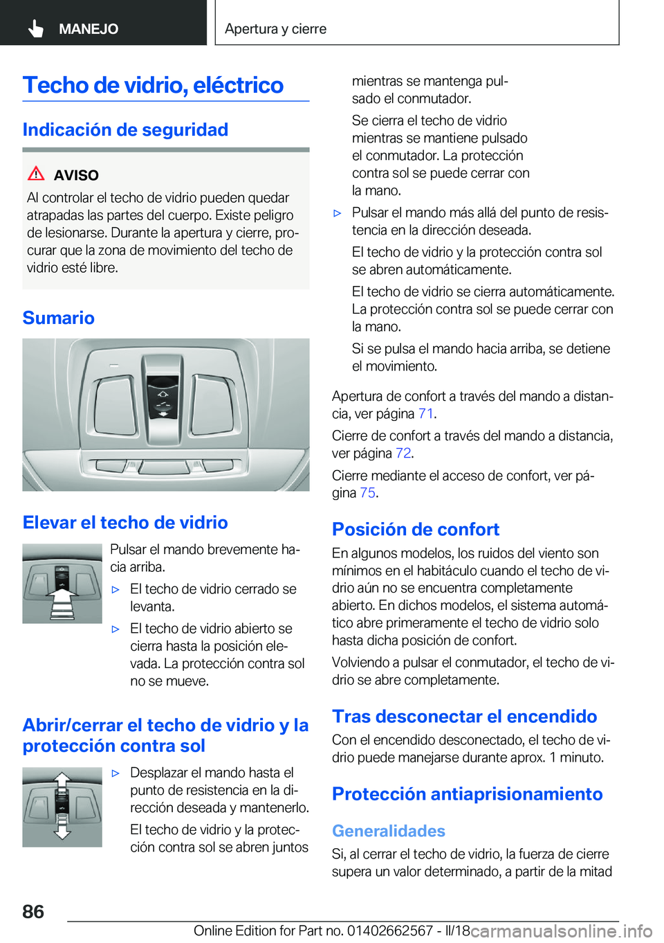 BMW M2 2018  Manuales de Empleo (in Spanish) �T�e�c�h�o��d�e��v�i�d�r�i�o�,��e�l�