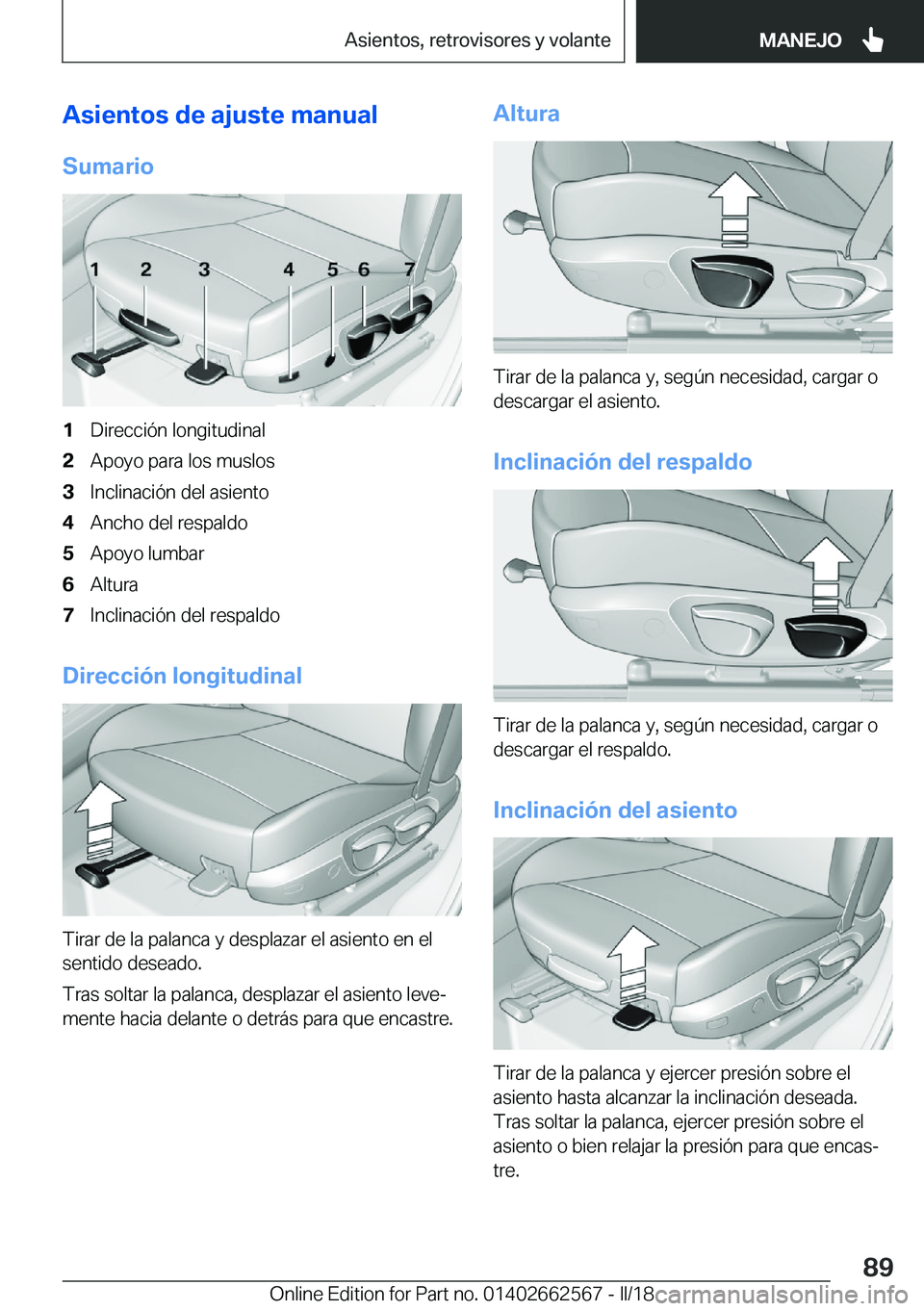 BMW M2 2018  Manuales de Empleo (in Spanish) �A�s�i�e�n�t�o�s��d�e��a�j�u�s�t�e��m�a�n�u�a�l
�S�u�m�a�r�i�o�1�D�i�r�e�c�c�i�
