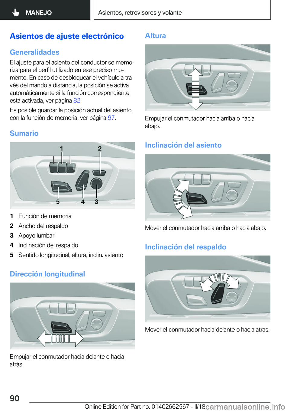 BMW M2 2018  Manuales de Empleo (in Spanish) �A�s�i�e�n�t�o�s��d�e��a�j�u�s�t�e��e�l�e�c�t�r�