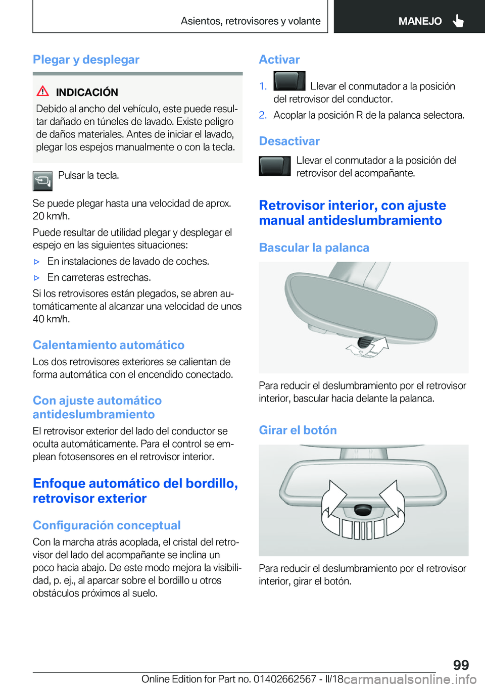 BMW M2 2018  Manuales de Empleo (in Spanish) �P�l�e�g�a�r��y��d�e�s�p�l�e�g�a�r
�I�N�D�I�C�A�C�I�