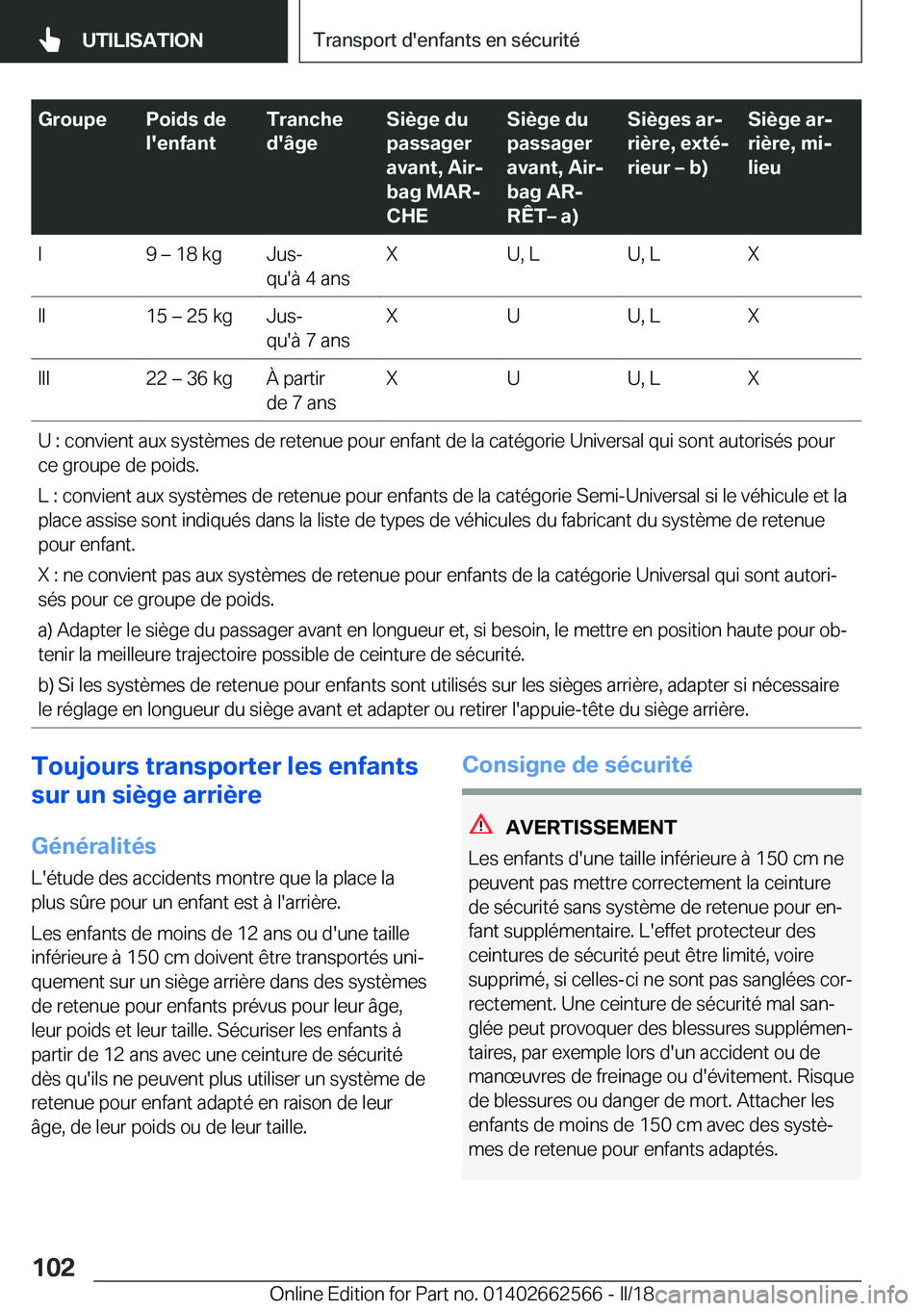 BMW M2 2018  Notices Demploi (in French) �G�r�o�u�p�e�P�o�i�d�s��d�e
�l�'�e�n�f�a�n�t�T�r�a�n�c�h�e
�d�'�